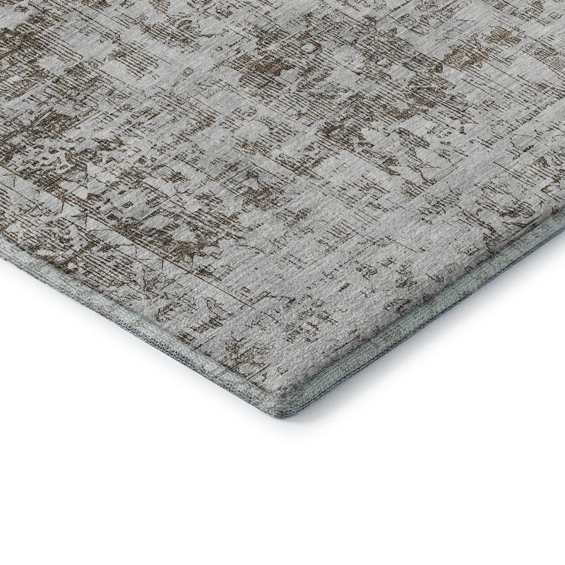 8' Chocolate And Ivory Oriental Washable Area Rug With UV Protection