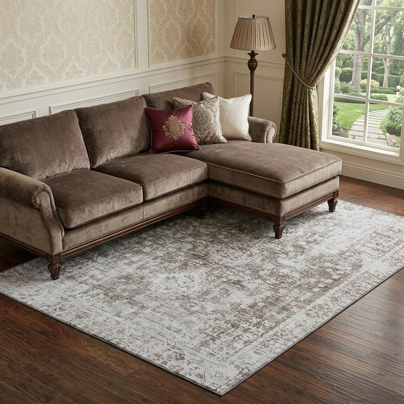 10' X 14' Chocolate And Ivory Oriental Washable Area Rug With UV Protection