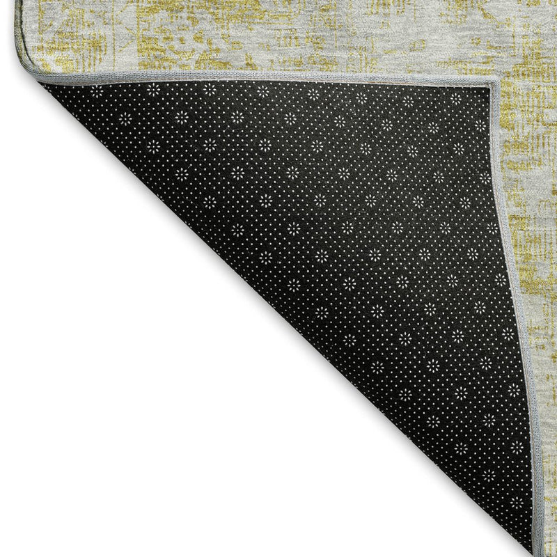 5' X 8' Gold And Silver Oriental Washable Area Rug With UV Protection