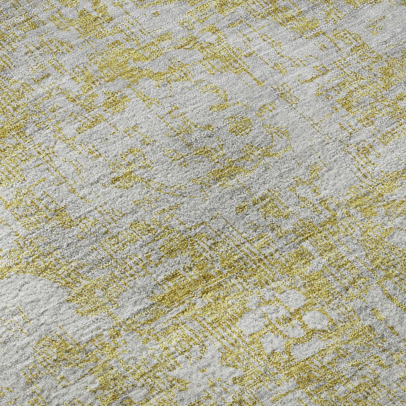 10' X 14' Gold And Silver Oriental Washable Area Rug With UV Protection