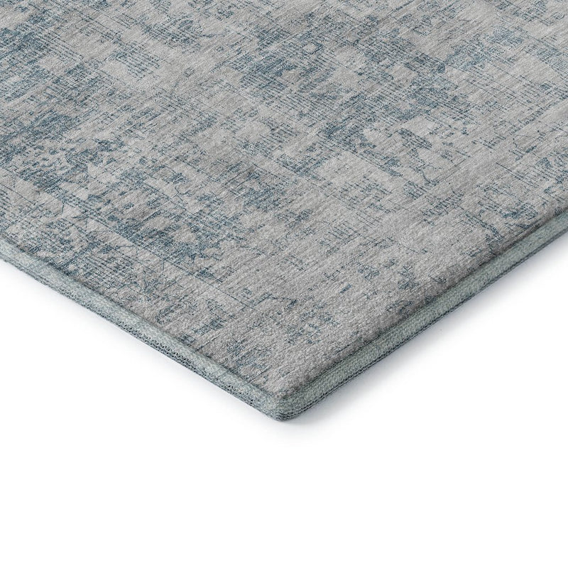 10' X 14' Sky Blue And Silver Oriental Washable Area Rug With UV Protection