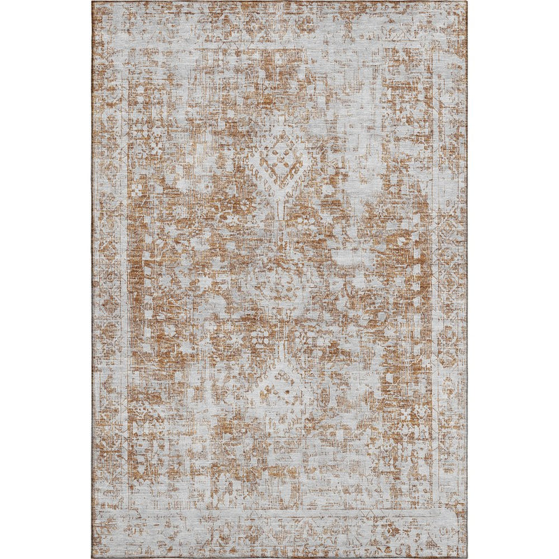 10' X 14' Terra Cotta And Silver Oriental Washable Area Rug With UV Protection