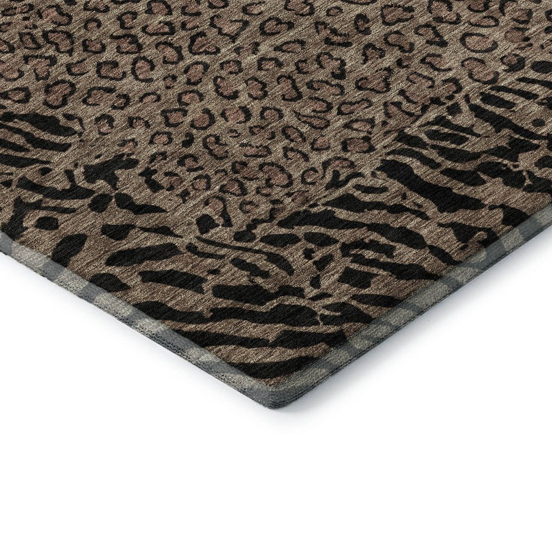8' Brown And Black Animal Print Washable Area Rug With UV Protection