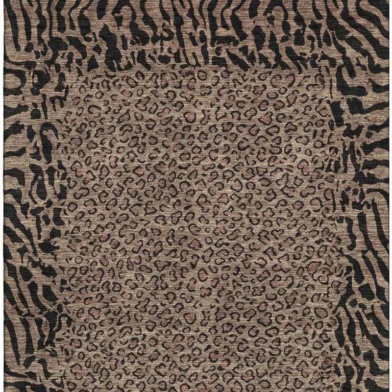 8' Brown And Black Animal Print Washable Area Rug With UV Protection