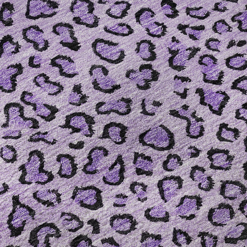8' Purple And Black Animal Print Washable Area Rug With UV Protection