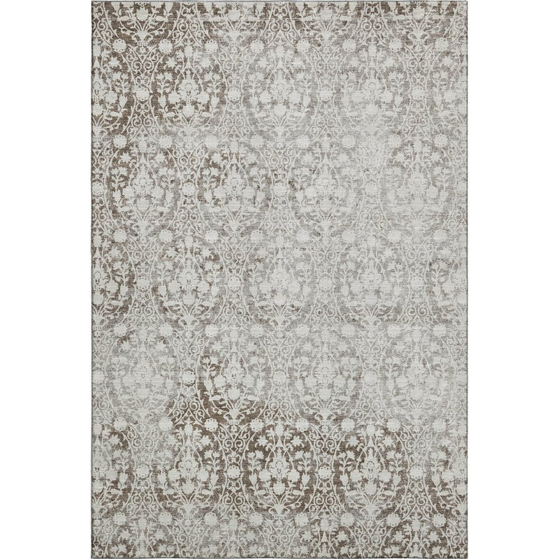 8' Chocolate And Ivory Damask Washable Area Rug With UV Protection