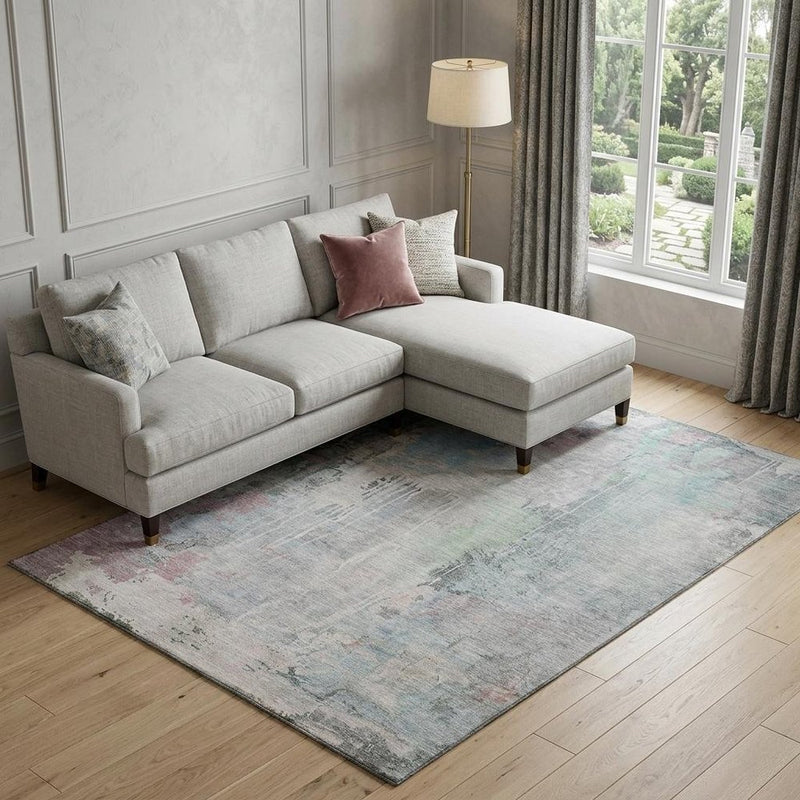 10' X 14' Blue Green And Gray Abstract Washable Area Rug With UV Protection