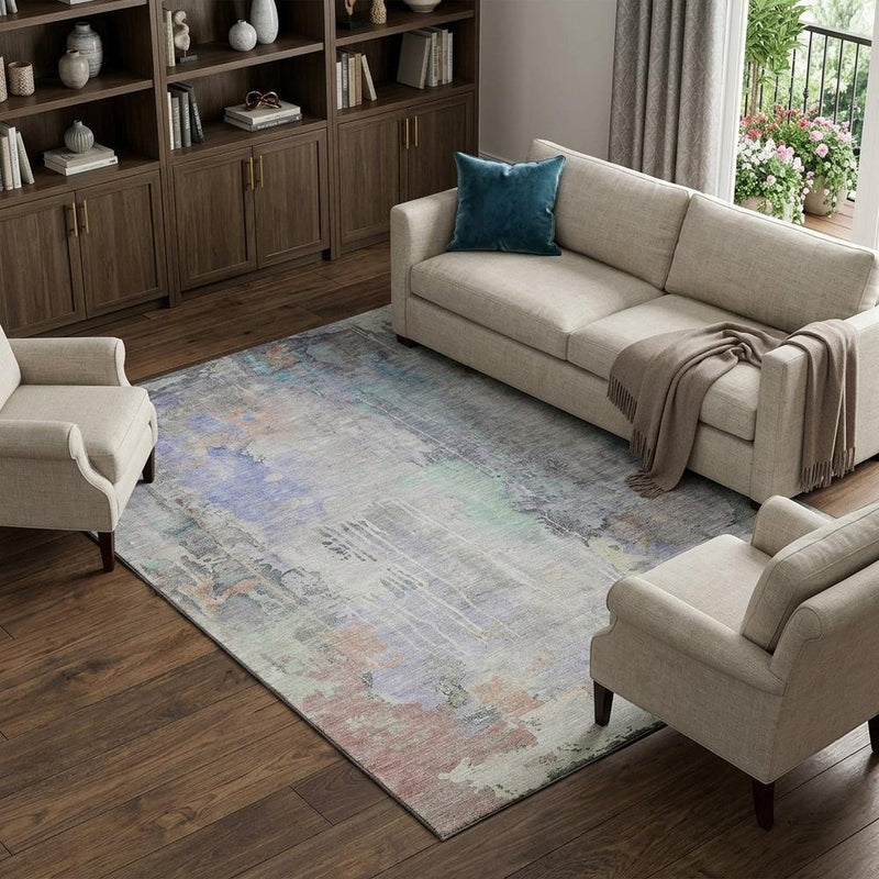 10' X 14' Purple Blue And Gray Abstract Washable Area Rug With UV Protection