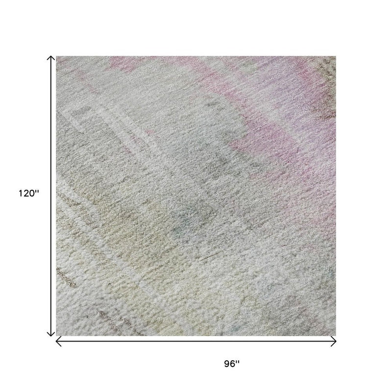 8' Taupe Teal And Purple Abstract Washable Area Rug With UV Protection