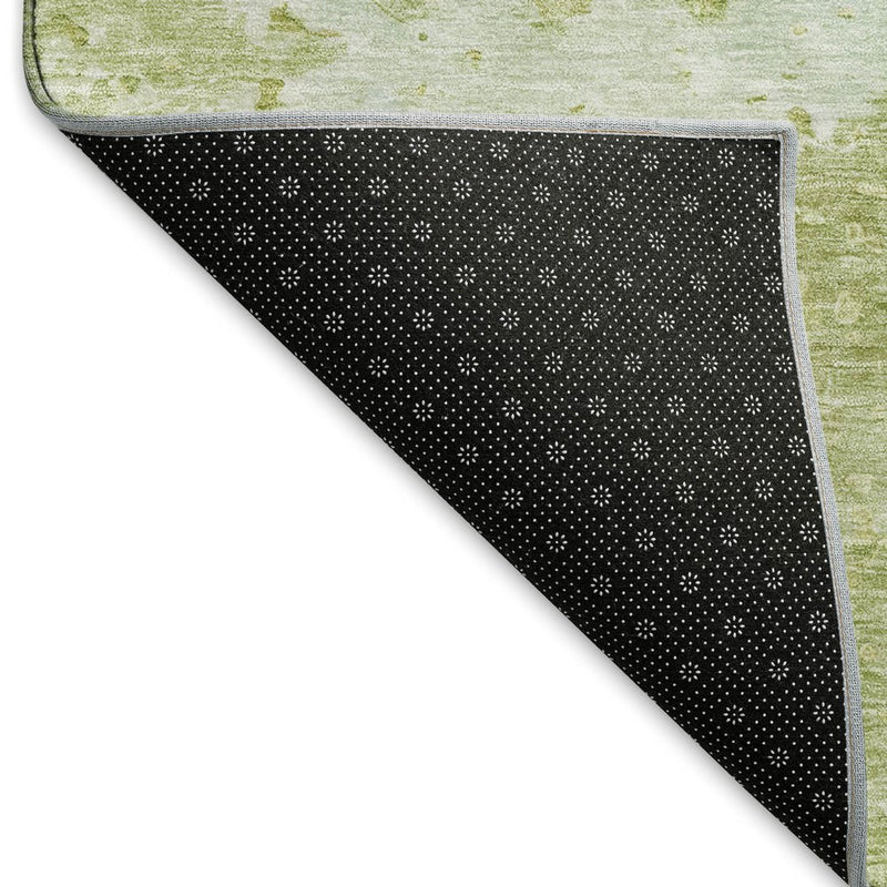 8' Artichoke Green And Gold Abstract Washable Area Rug With UV Protection