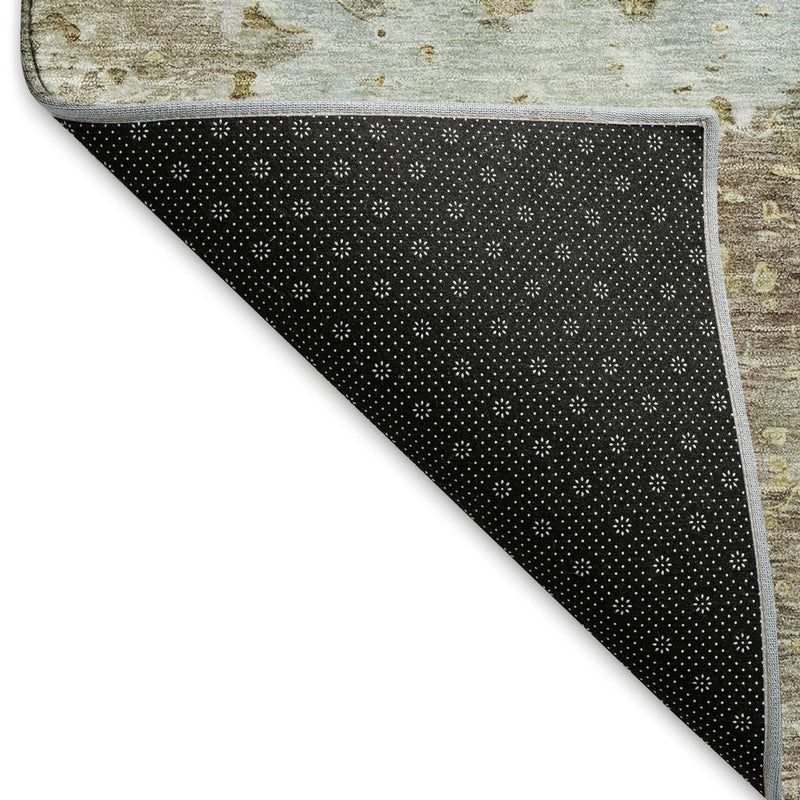 8' Brown Beige And Blue Abstract Washable Area Rug With UV Protection
