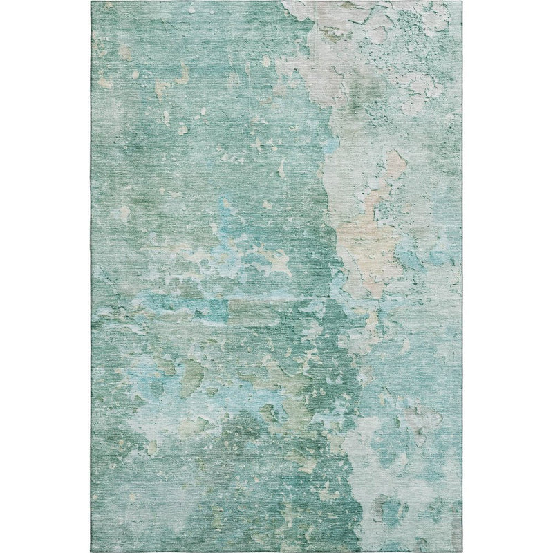 5' X 8' Emerald Pale Aqua And Ivory Abstract Washable Area Rug With UV Protection