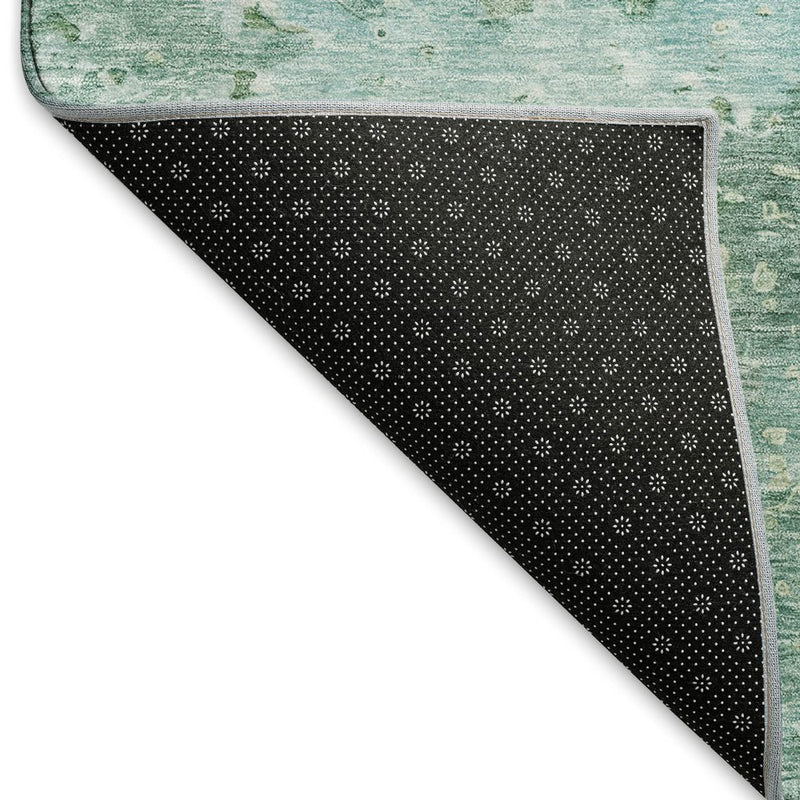 8' X 8' Emerald Pale Aqua And Ivory Abstract Washable Round Rug With UV Protection