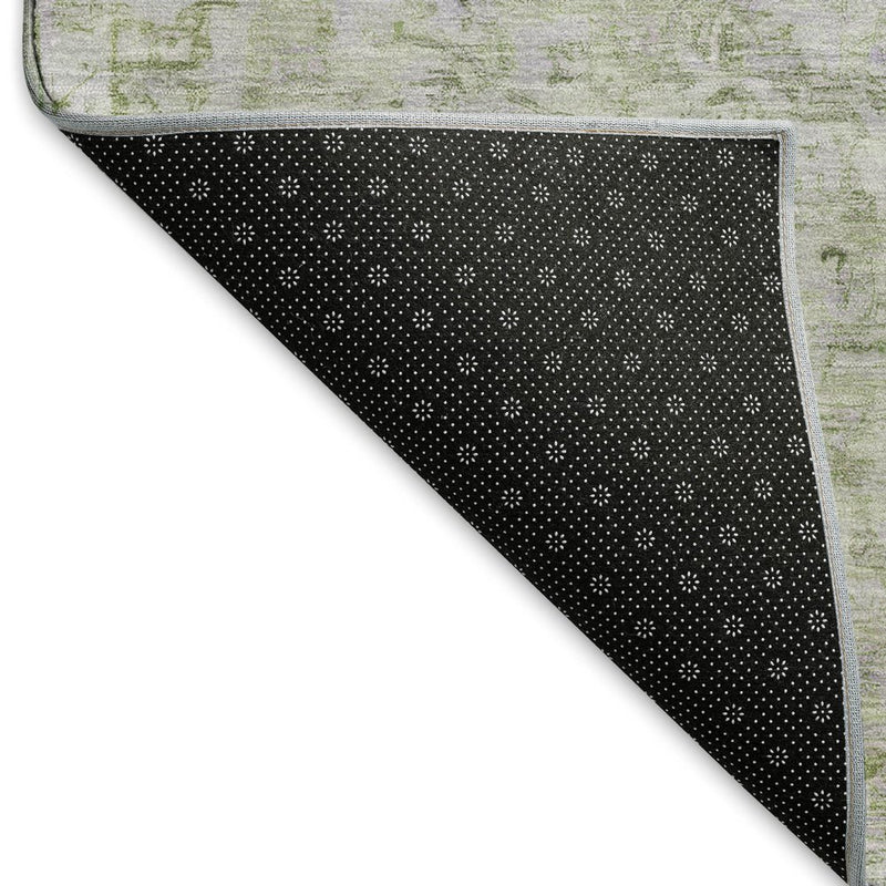 9' X 12' Olive Green And Silver Oriental Washable Area Rug With UV Protection