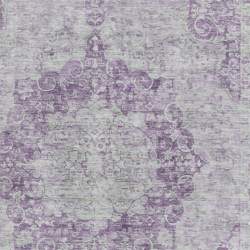 5' X 8' Purple And Silver Oriental Washable Area Rug With UV Protection