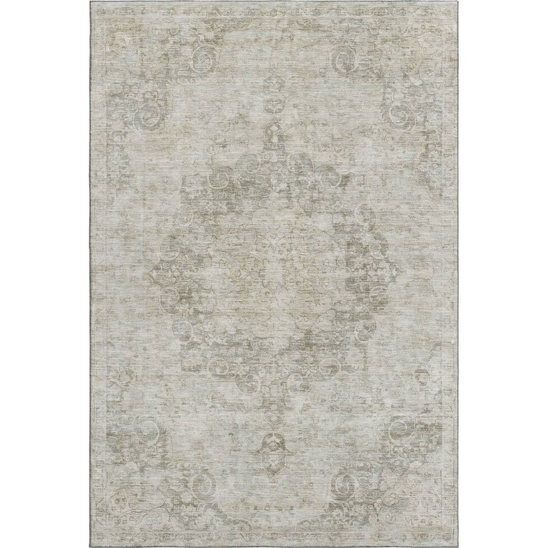 8' Beige And Taupe Oriental Washable Area Rug With UV Protection