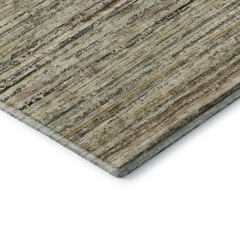 10' X 14' Beige Gold And Brown Striped Washable Area Rug With UV Protection