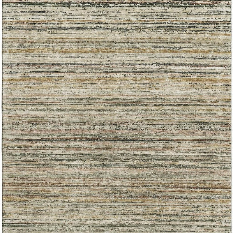 10' X 14' Beige Gold And Brown Striped Washable Area Rug With UV Protection