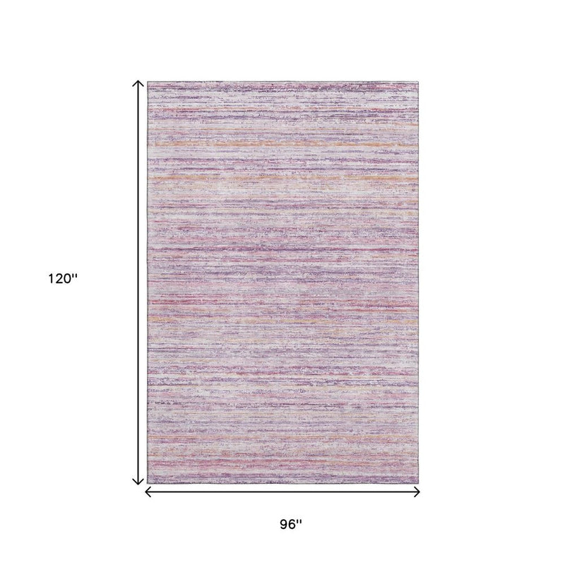 8' Mauve Lavender And Ivory Striped Washable Area Rug With UV Protection