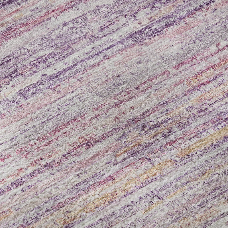 8' Mauve Lavender And Ivory Striped Washable Area Rug With UV Protection