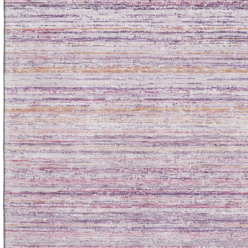 8' Mauve Lavender And Ivory Striped Washable Area Rug With UV Protection
