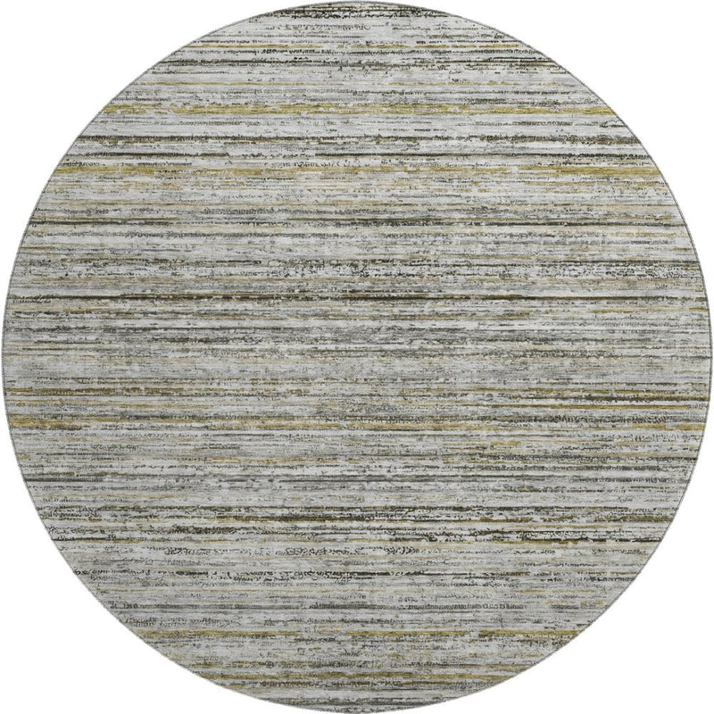 8' X 8' Pewter Silver And Gray Striped Washable Round Rug With UV Protection