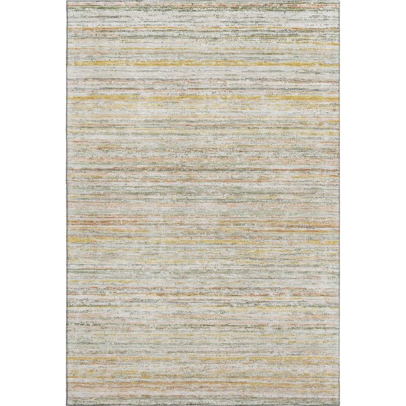 8' Sage Ivory And Gold Striped Washable Area Rug With UV Protection