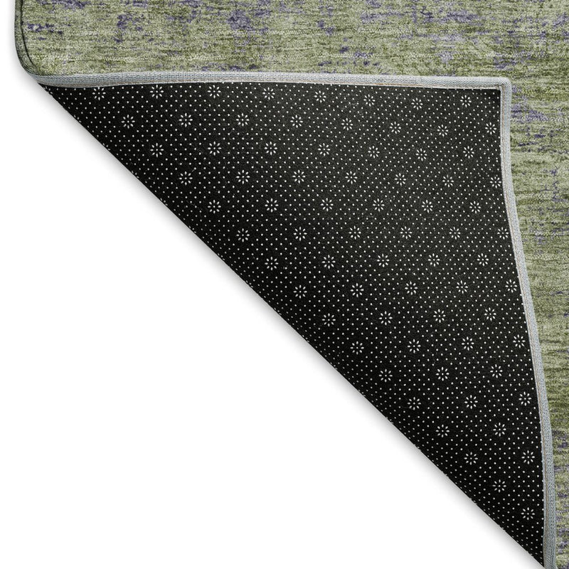 5' X 8' Olive Green And Purple Abstract Washable Area Rug With UV Protection