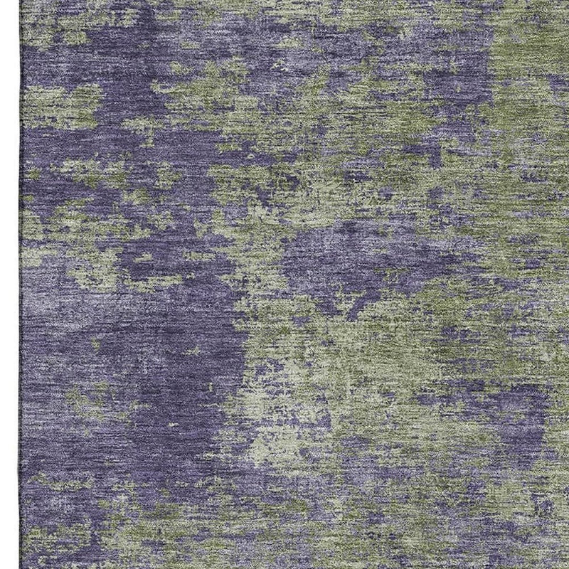 5' X 8' Olive Green And Purple Abstract Washable Area Rug With UV Protection