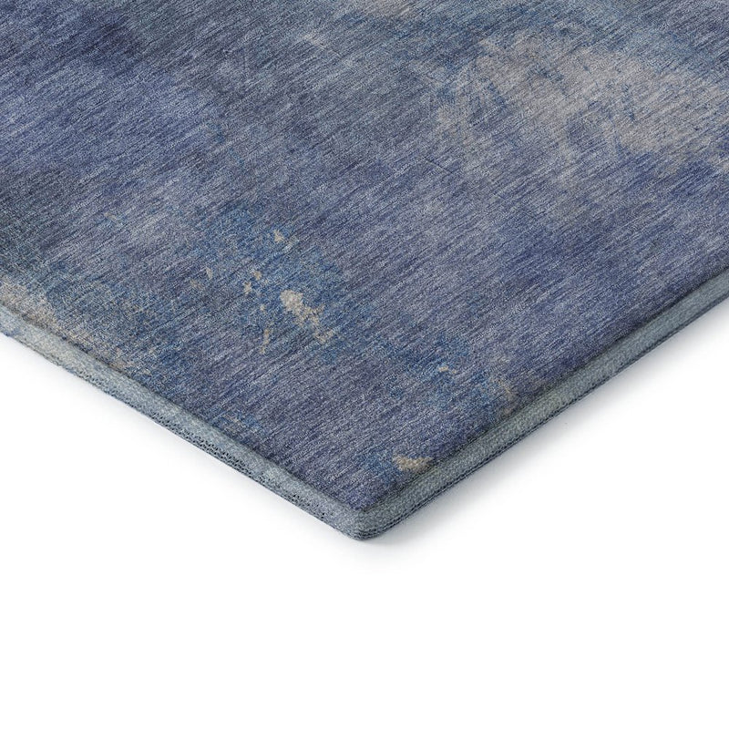 8' X 8' Blue Gray And Silver Abstract Washable Round Rug With UV Protection