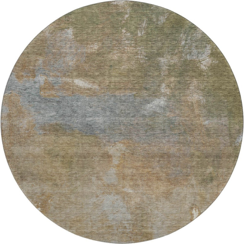 8' X 8' Copper And Gray Abstract Washable Round Rug With UV Protection