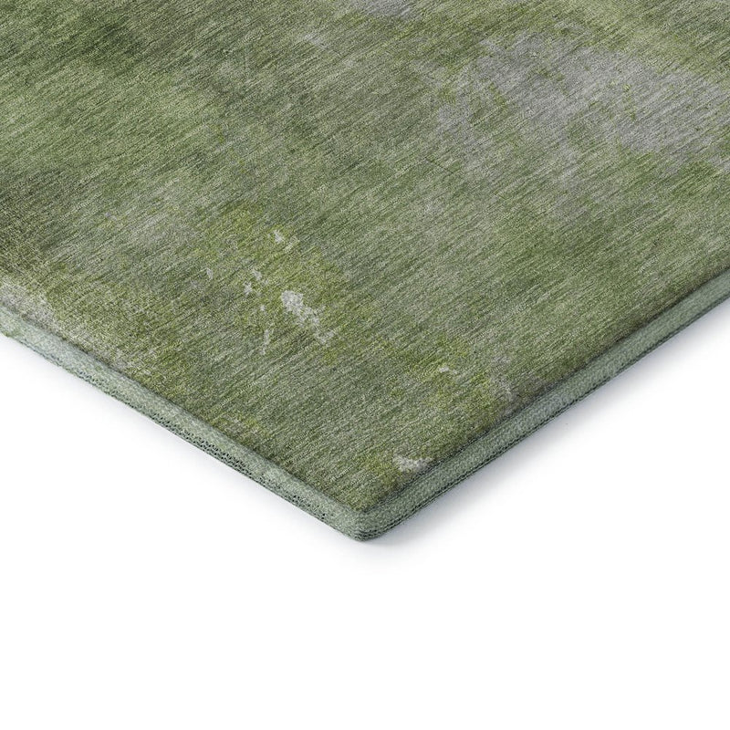 8' X 8' Green And Gray Abstract Washable Round Rug With UV Protection