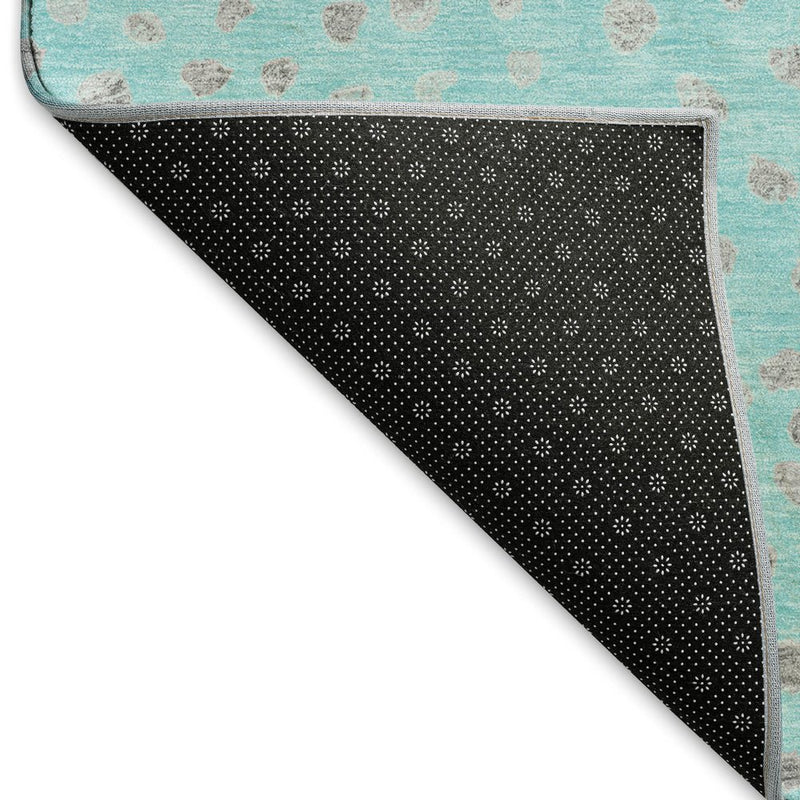 8' X 8' Aqua Gray And Ivory Polka Dot Washable Round Rug With UV Protection