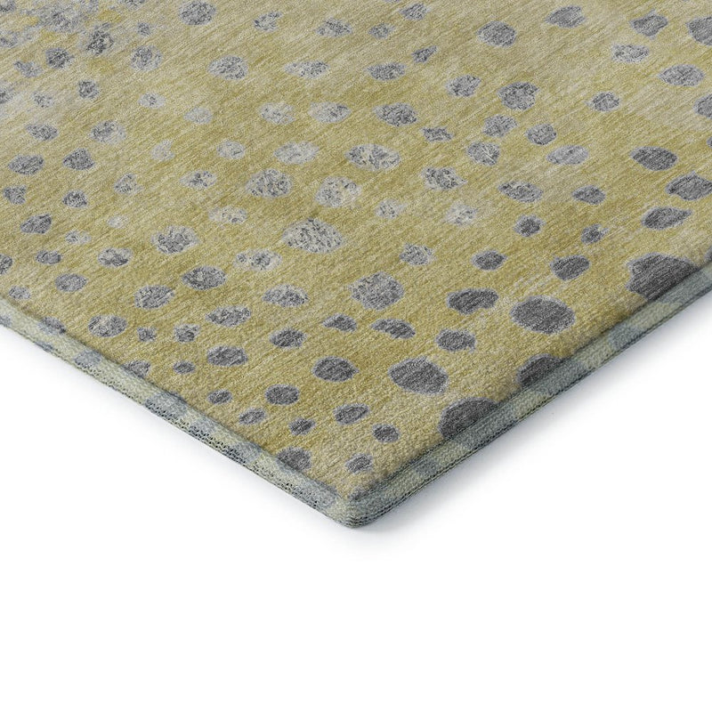 8' X 8' Gold Ivory And Gray Polka Dot Washable Round Rug With UV Protection