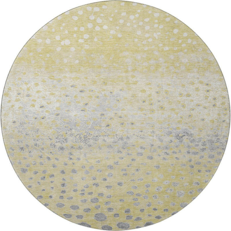 8' X 8' Gold Ivory And Gray Polka Dot Washable Round Rug With UV Protection
