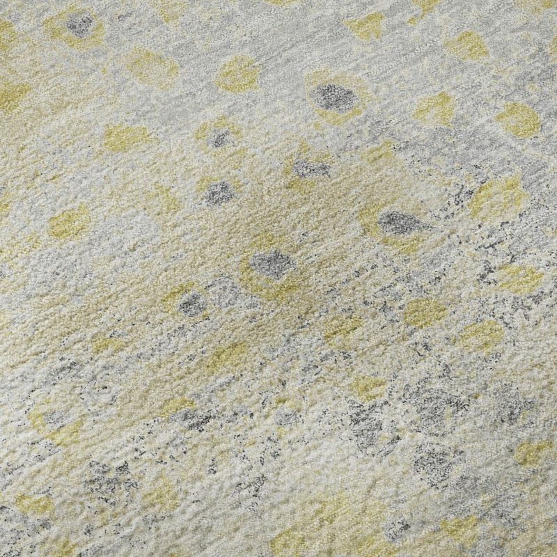 8' Gold Ivory And Gray Polka Dot Washable Area Rug With UV Protection