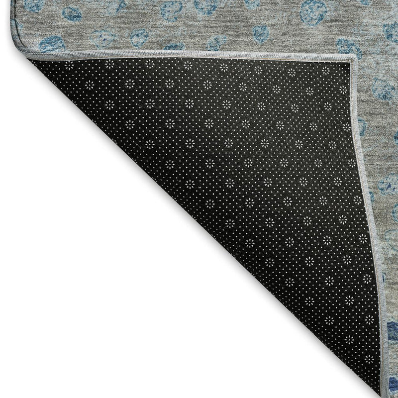 5' X 8' Gray Ivory And Blue Polka Dot Washable Area Rug With UV Protection