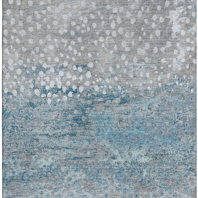 5' X 8' Gray Ivory And Blue Polka Dot Washable Area Rug With UV Protection