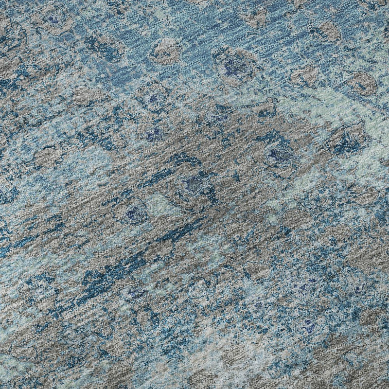 9' X 12' Gray Ivory And Blue Polka Dot Washable Area Rug With UV Protection