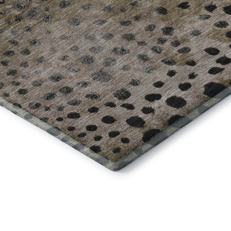 9' X 12' Khaki Blue And Ivory Polka Dot Washable Area Rug With UV Protection