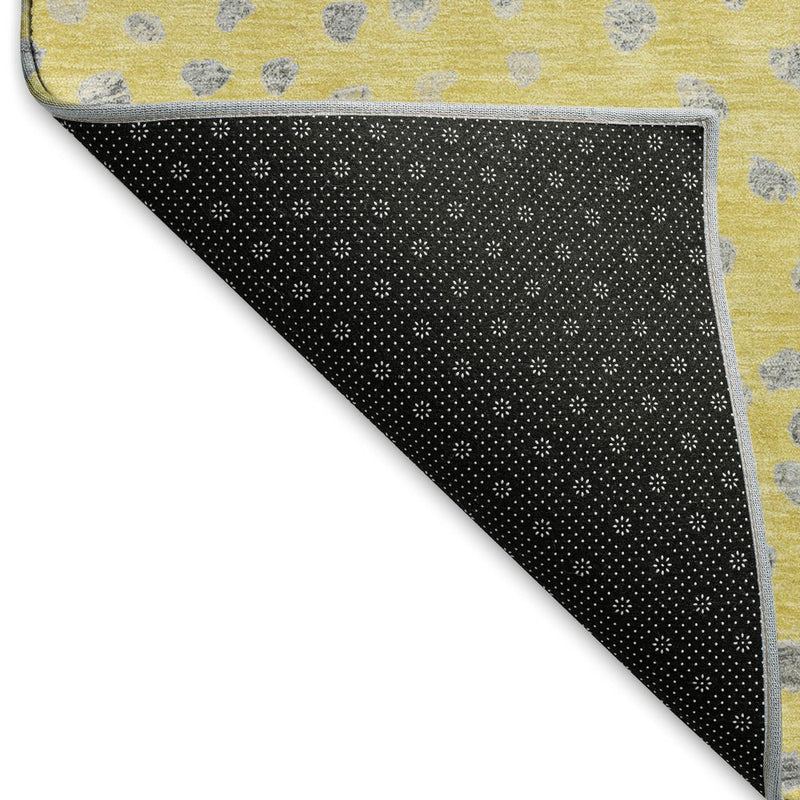 8' Yellow Gray And Ivory Polka Dot Washable Area Rug With UV Protection