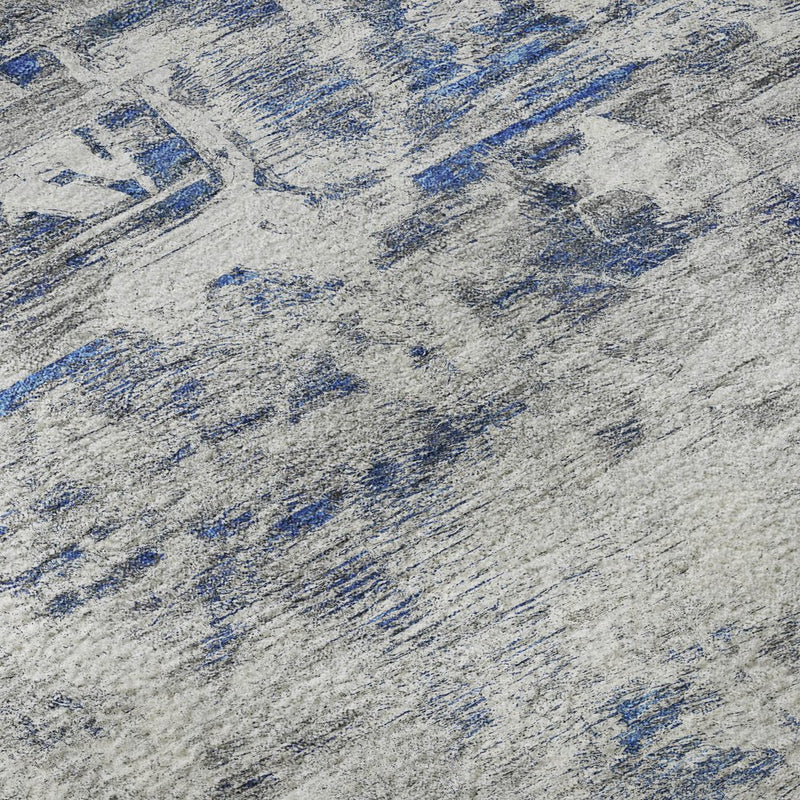 8' X 8' Blue Gray And Silver Floral Washable Round Rug With UV Protection