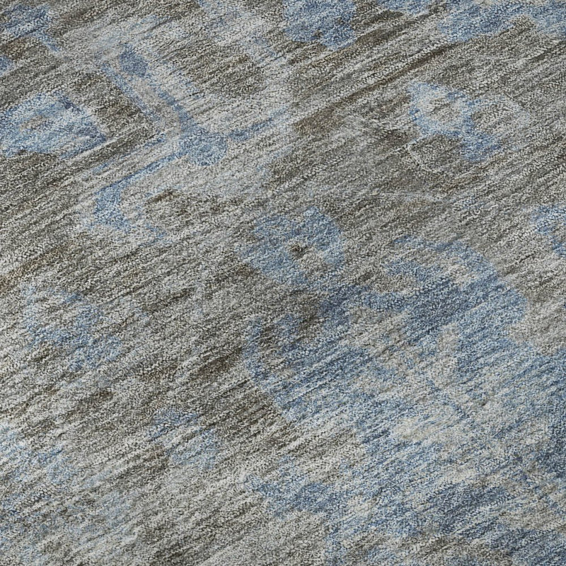 8' X 8' Gray And Blue Floral Washable Round Rug With UV Protection