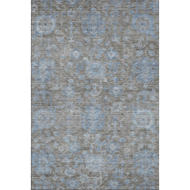 8' Gray And Blue Floral Washable Area Rug With UV Protection