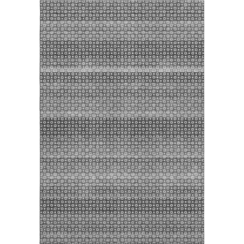 9' X 12' Gray Silver And Charcoal Striped Washable Area Rug With UV Protection