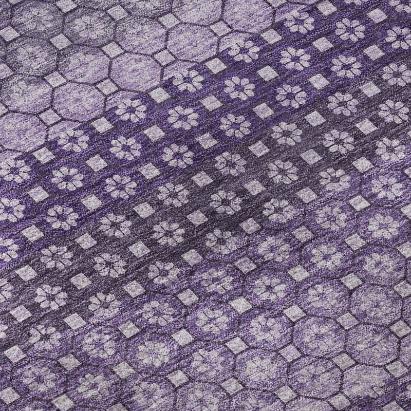 8' Lavender And Lilac Striped Washable Area Rug With UV Protection