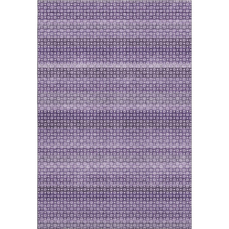 10' X 14' Lavender And Lilac Striped Washable Area Rug With UV Protection