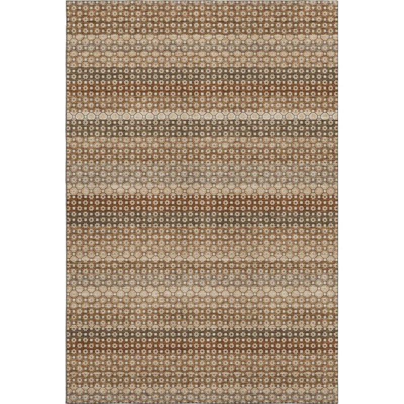 10' X 14' Rust Beige And Taupe Striped Washable Area Rug With UV Protection