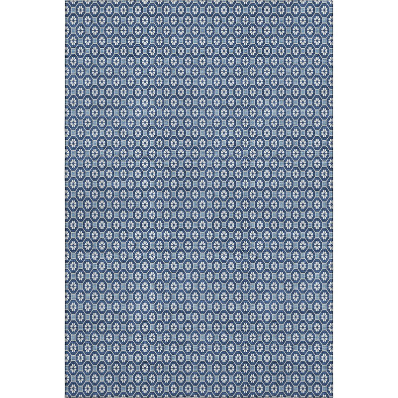 9' X 12' Blue And Ivory Geometric Washable Area Rug With UV Protection