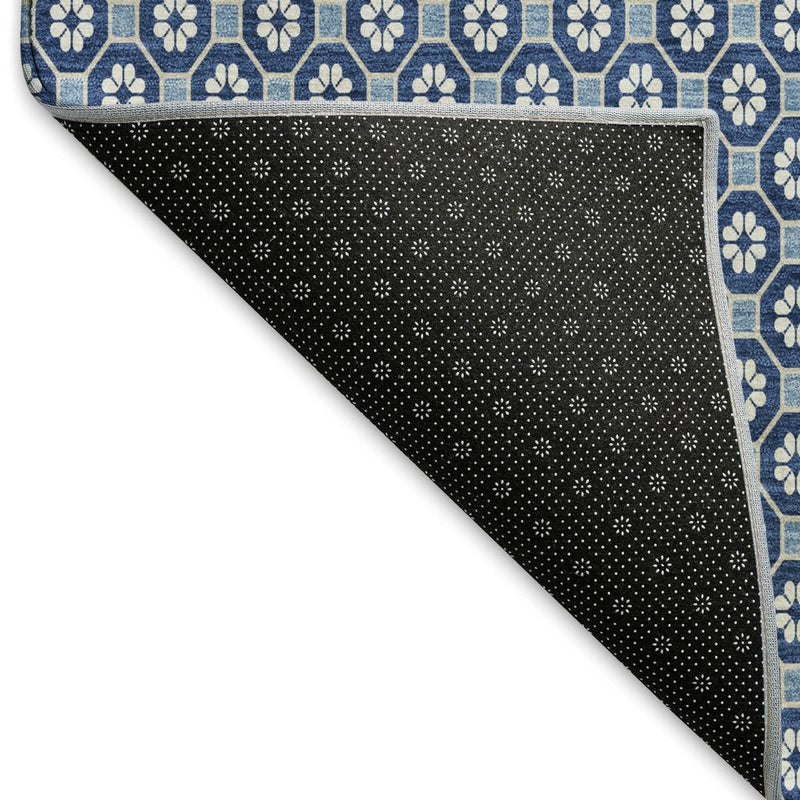 9' X 12' Blue And Ivory Geometric Washable Area Rug With UV Protection